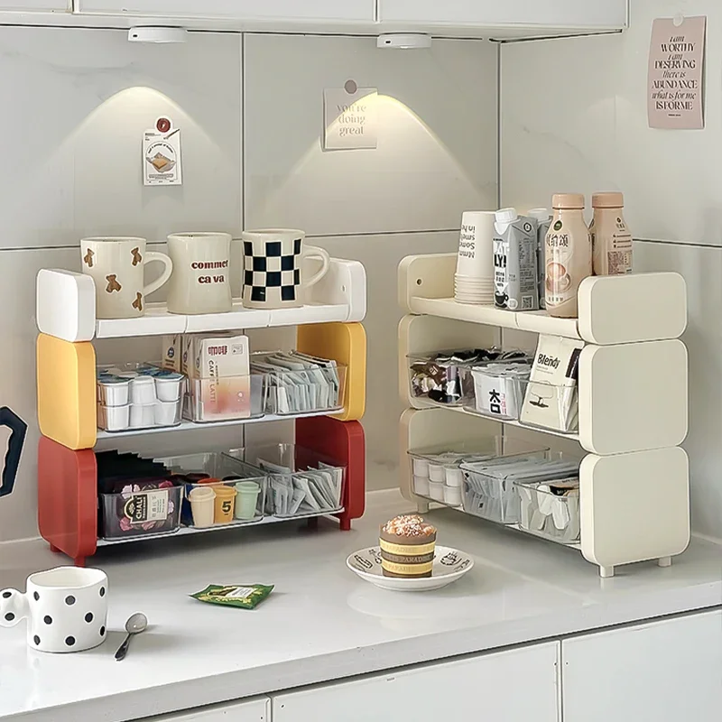 Desktop Tea Bag Storage Box Makeup Brush Desktop Rack Office Tea Room Multi-layer Storage Rack Cabinet Stationery Organizer