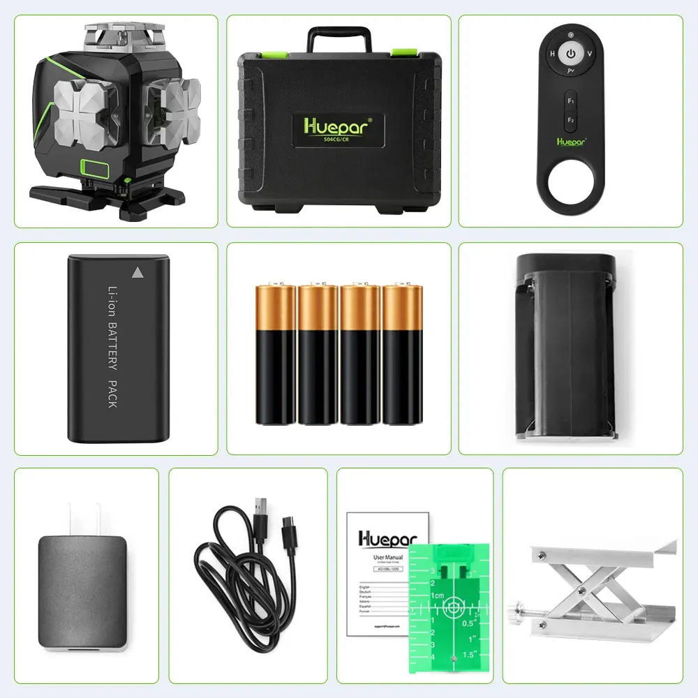 Imagem -06 - Huepar-nível Laser Bluetooth com Funções de Controle Remoto Linhas de Feixe Verde Hard Case sem Bracke 16 Linhas 4d Cross Line S04cg-a