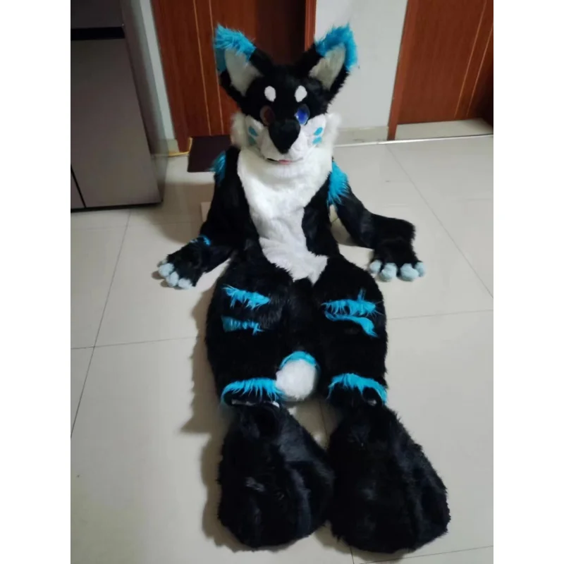 Fursuit disfraz de Mascota de juego de rol, traje largo de piel de Husky, perro y zorro, vestido publicitario de fiesta