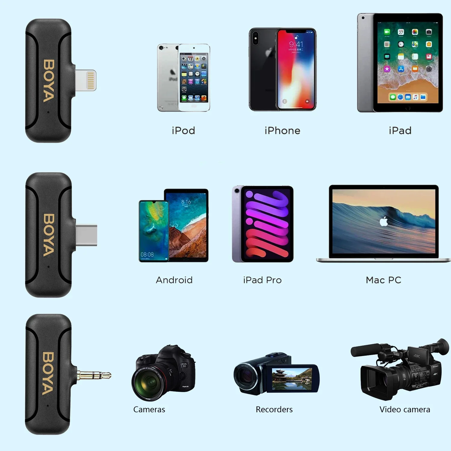 BOYA-携帯電話,スマートフォン,Xiaomi,iPhone,Android,スラッシュ用のマイク付きのワイヤレスクリエイサーマイクBY-WM3T2コンデンサー