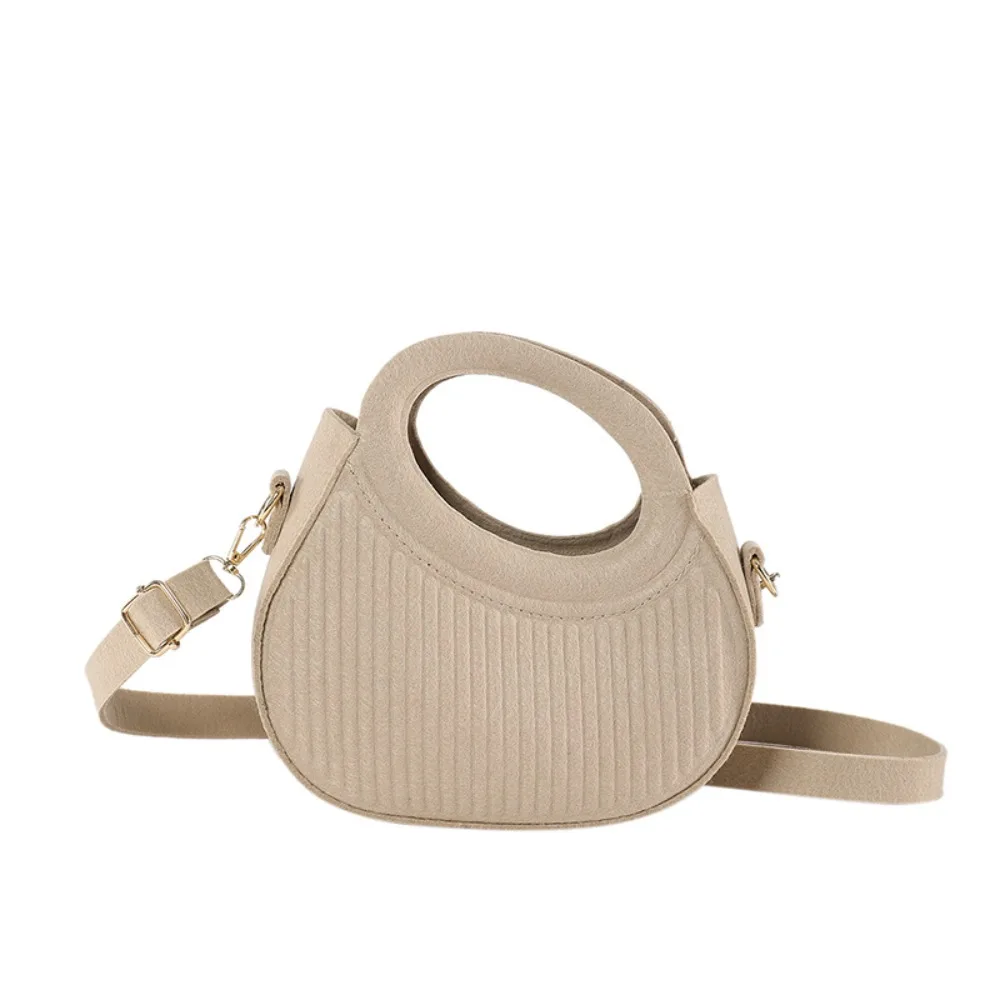 PU Leather Felt Crossbody Bag Korean Style Half Moon Bag Hobos Handbag Fashion Design Solid Color Pleated Shoulder Bag Travel