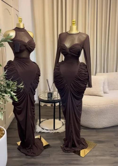 CM.YAYA Women Long Sleeve Patchwork Ruched Smock Maxi Long Dress 2026 Sexy Girl Vacation Trendy Party Birthday Dresses Vestidos