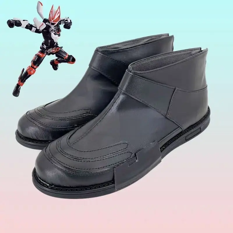 Halloween Kamen Rider Geats Cosplay Ankle Boot Black Pu Leather Cos Shoes Custom-Fit Cosplay Footwear for Comic Exhibition Party