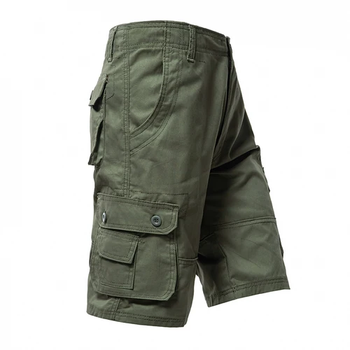 Pantalones Cargo para hombre, pantalones cortos hasta la rodilla, pantalones cortos clásicos de verano con múltiples bolsillos, pantalones cortos de algodón de talla grande, pantalones cortos caqui verde militar