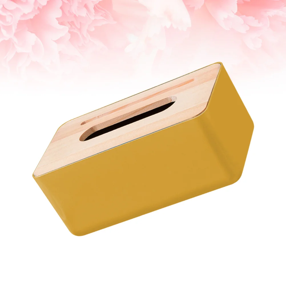 

1pc Wooden Tissue Box Holder Yellow With Phone Stand Slot Napkin Storage Container Waterproof Wear-Resistant Square Paper