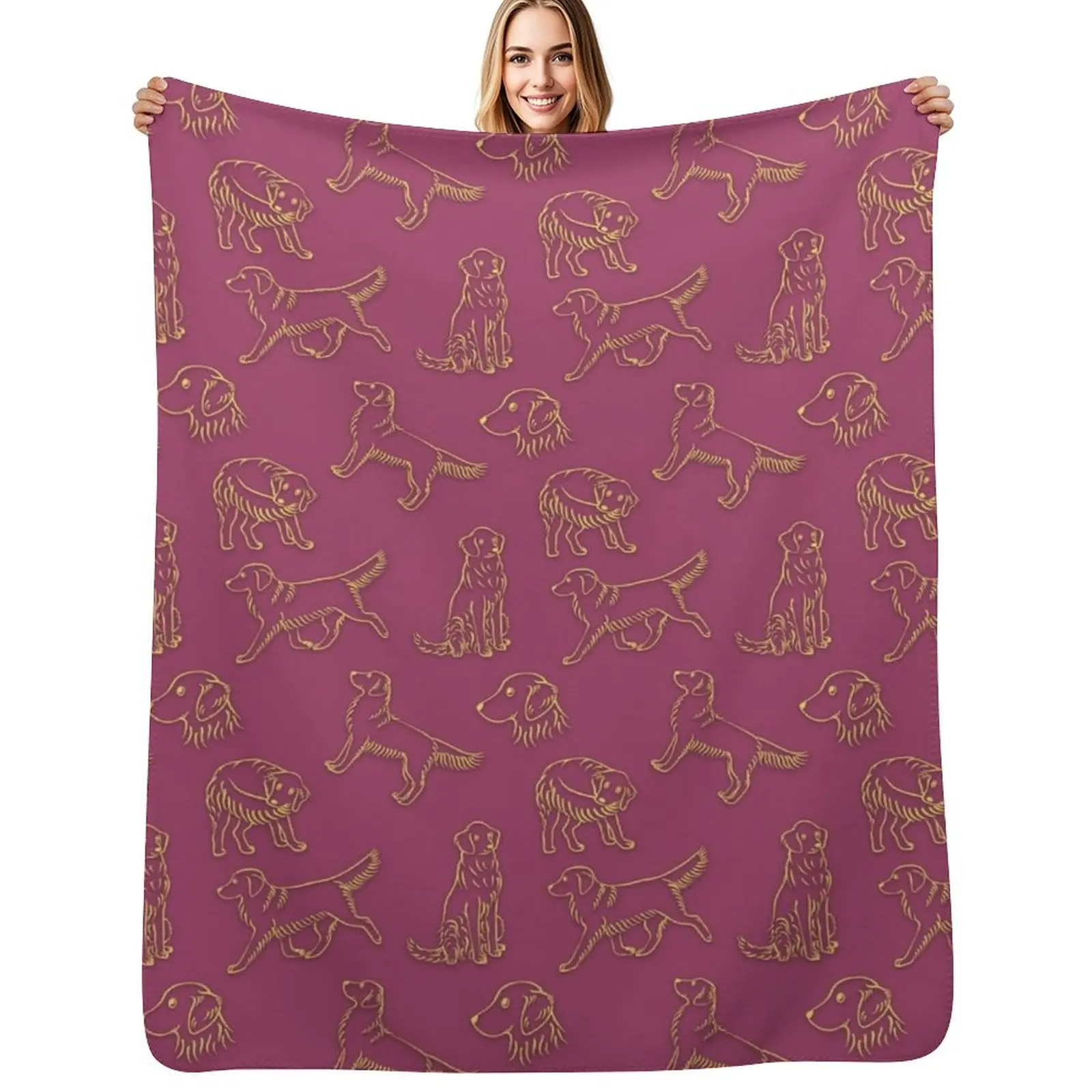 Golden Retriever Pattern (Berry Background) Throw Blanket Elegant Warm Throw Blanket for Hotel Home