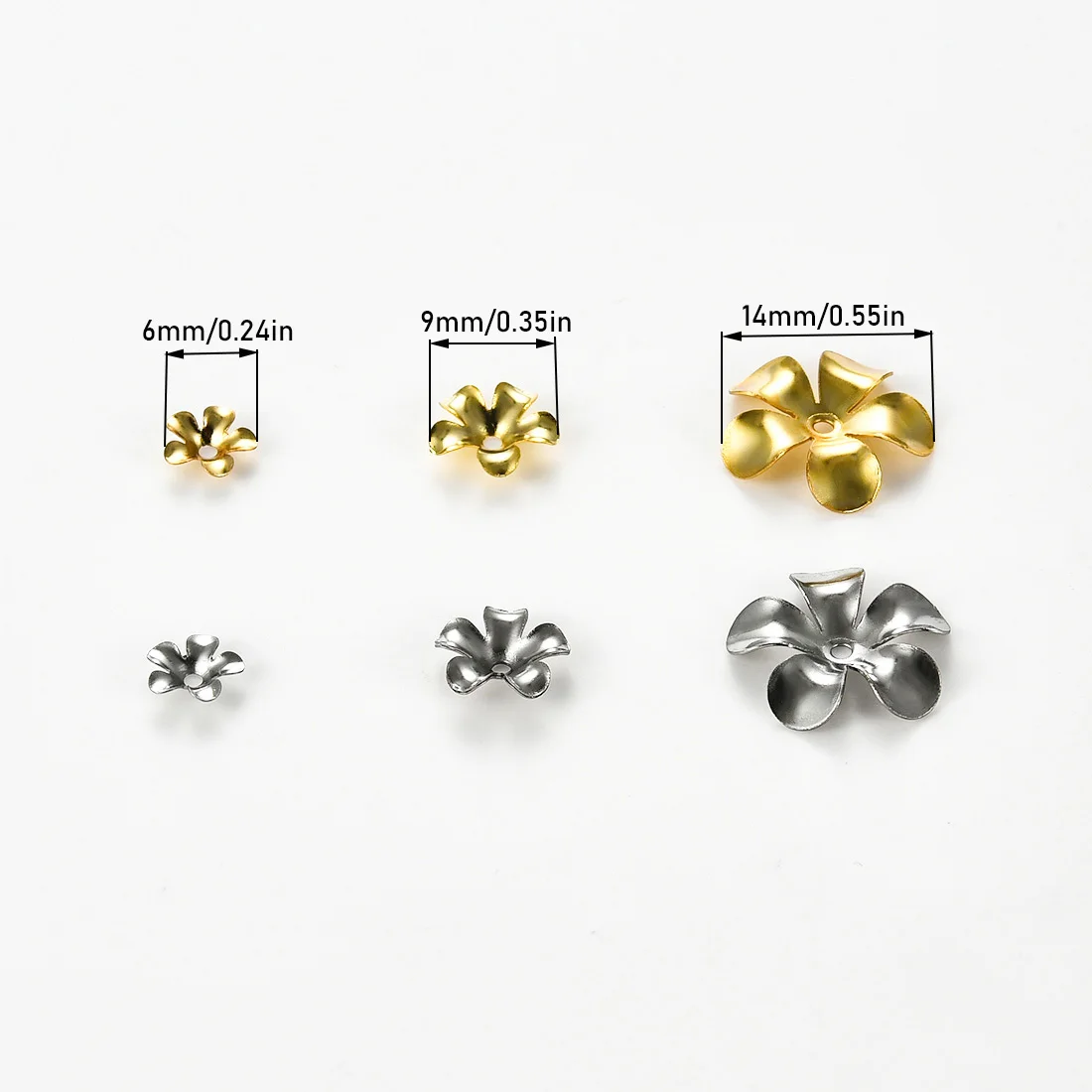 50Pcs Stainless Steel Flower Bead Caps 6/9/14MM Muiti-Petal Beads End Spacers for DIY Necklace Bracelet Jewelry Making Supplies
