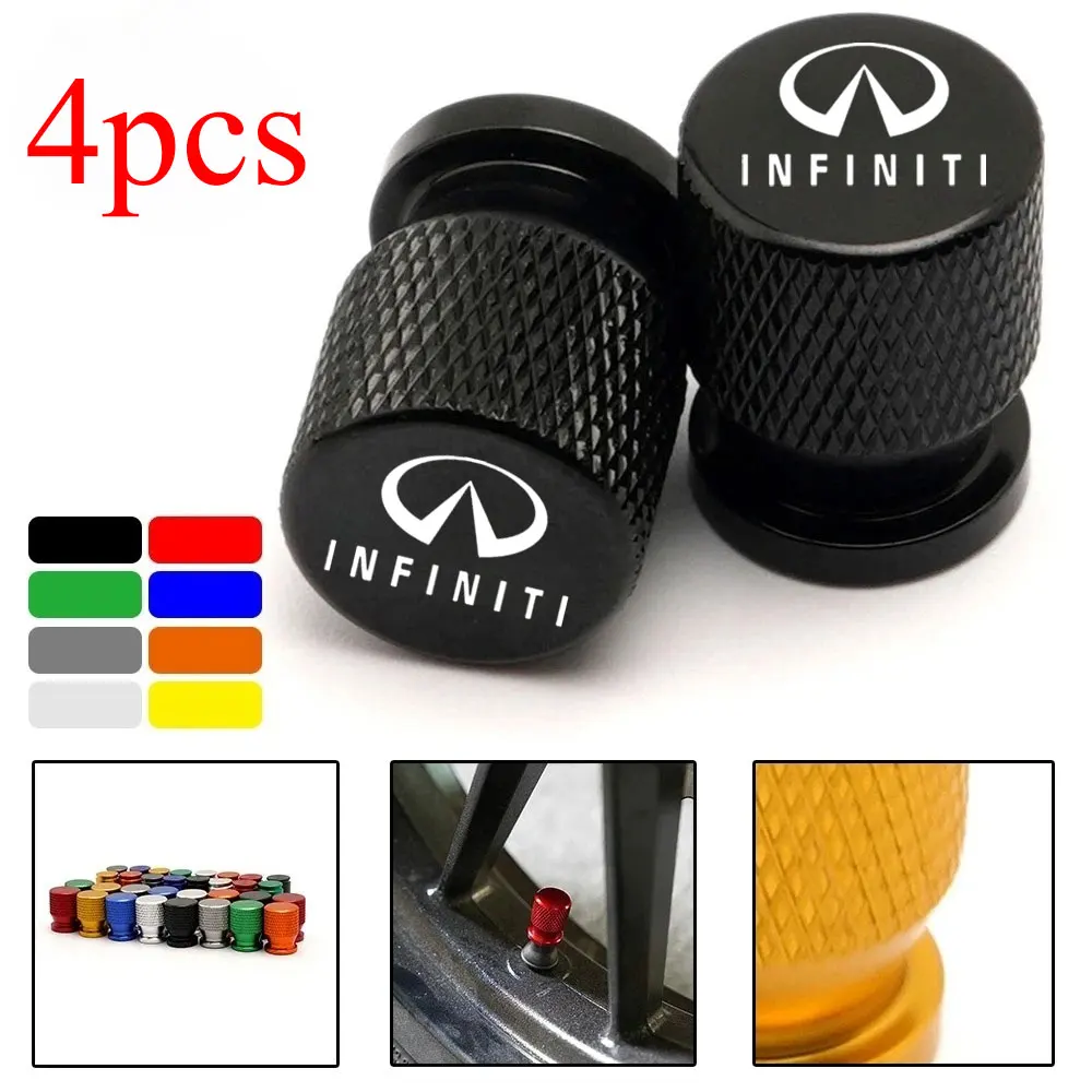 4Pcs Car Wheel Tire Valve Caps, Tyre Stem Covers, Waterproof, For Infiniti Q50 FX35 Q30 G37 Q70 QX70 G35 Q60 QX50 QX60 QX30,