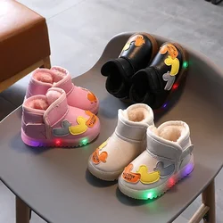 LED Lights Children Snow Boots Thicken Plush Winter Boots for Girls Platform Slip-on Cotton Shoe Kids Fashion Glowing Ankle Boot