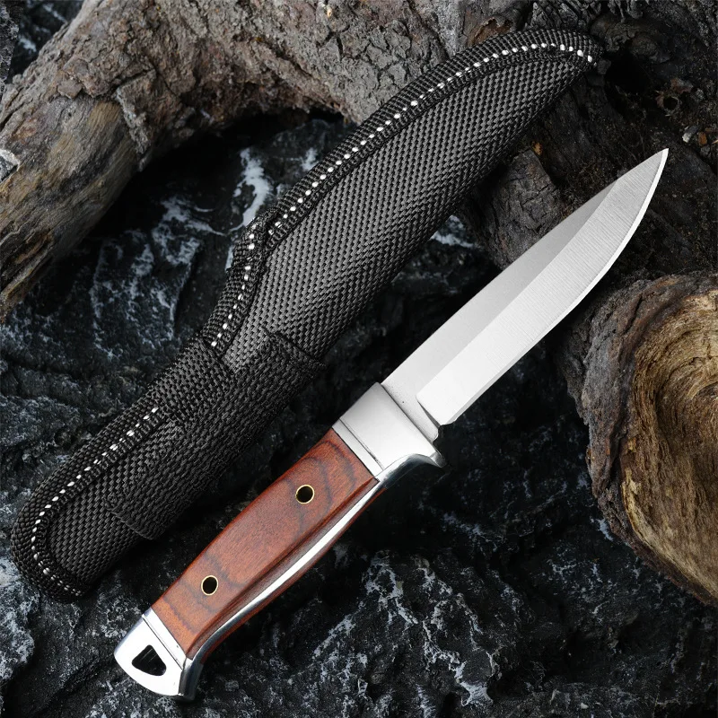 Outdoor red handle knife tactical high hardness straight wild survival saber wilderness self-defense portable