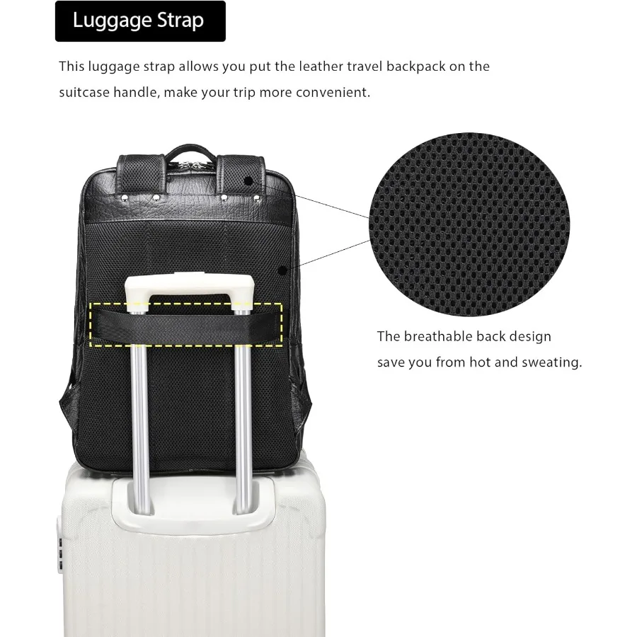 حقيبة ظهر من الجلد المحبب بالكامل من LANNSYNE للرجال مقاس 15.6 بوصة حقيبة ظهر جلدية للكمبيوتر المحمول والمشي لمسافات طويلة حقيبة سفر للتخييم #5