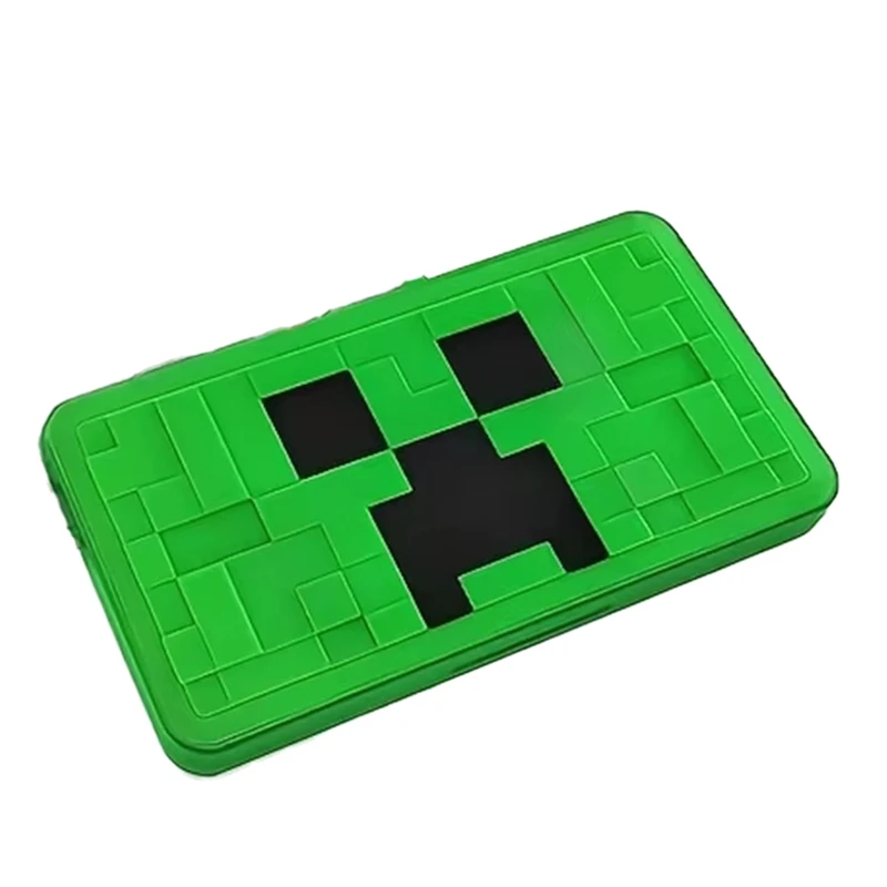 For Nintendo Switch Game Card 3D Relief Storage Box, Pixel Grid Green Silicone Inner Liner, Anti Slip, Anti Drop