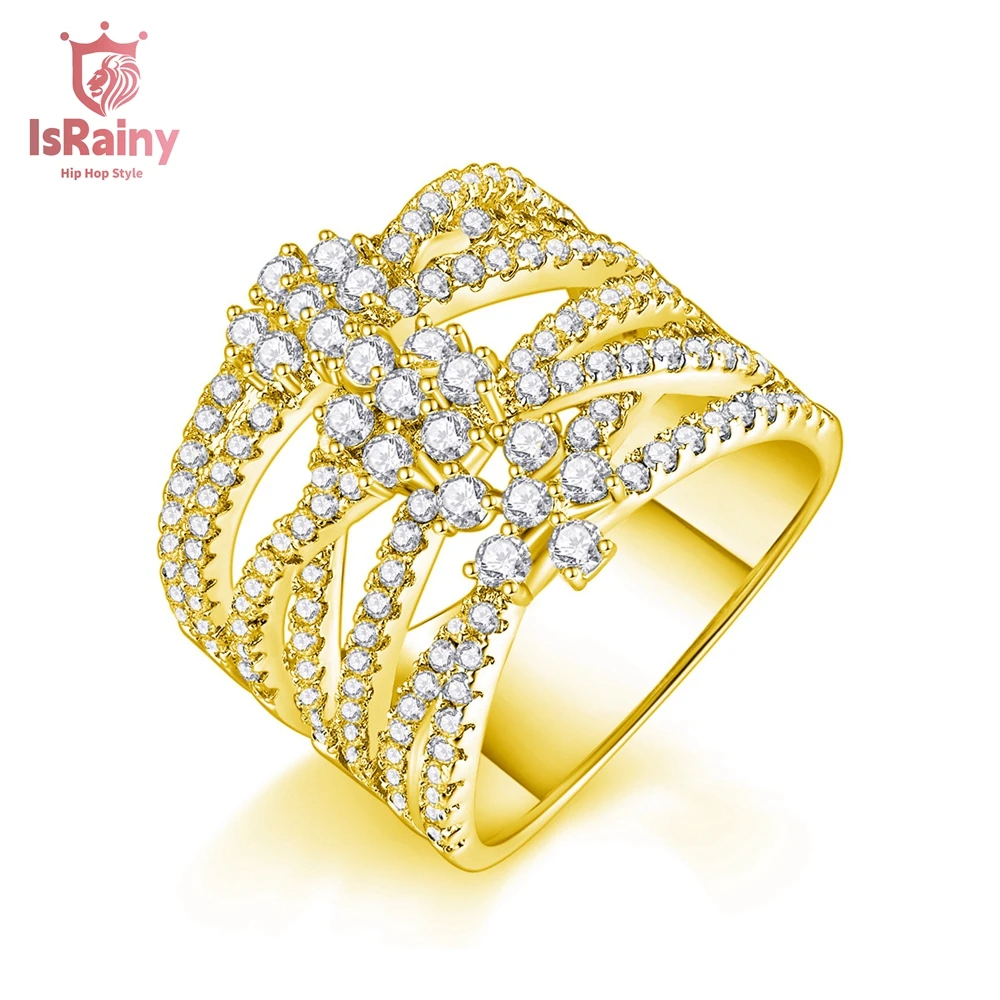 

IsRainy 18K Yellow Gold Plated 925 Silver Round Moissanite Rings Diamond Wedding Anniversary For Womens Ring Fine Jewelry Gift