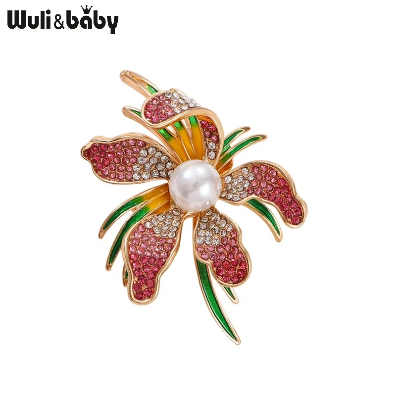 Wuli&baby Shining Flower Brooches For Women 4-color Pearl Elegant Flowers Plants Party Office Brooch Pins Gifts