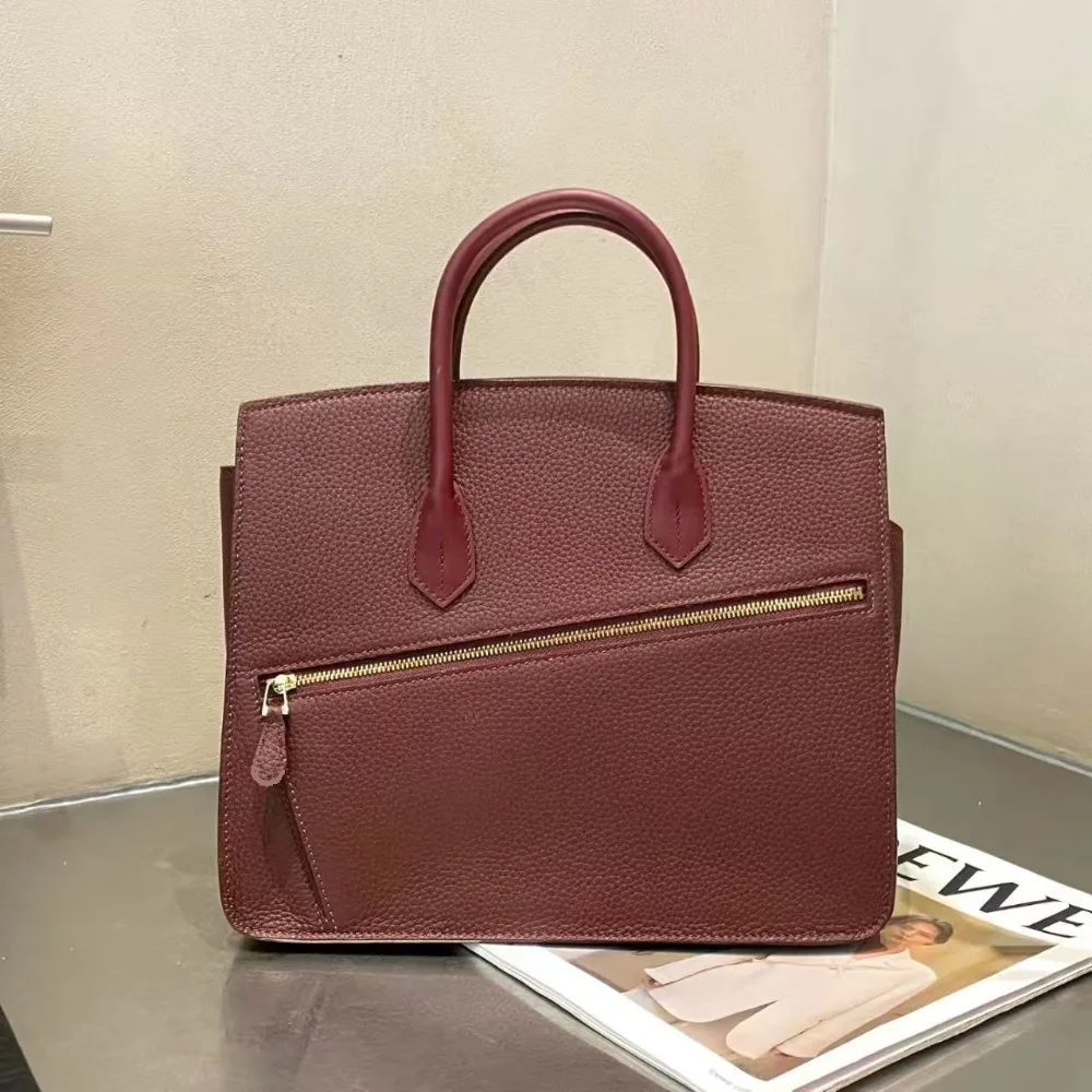 

Легкая роскошная женская сумка высокого качества из натуральной кожи, большая вместительная сумка-тоут с асимметричной крышкой, универсальная для повседневного использования