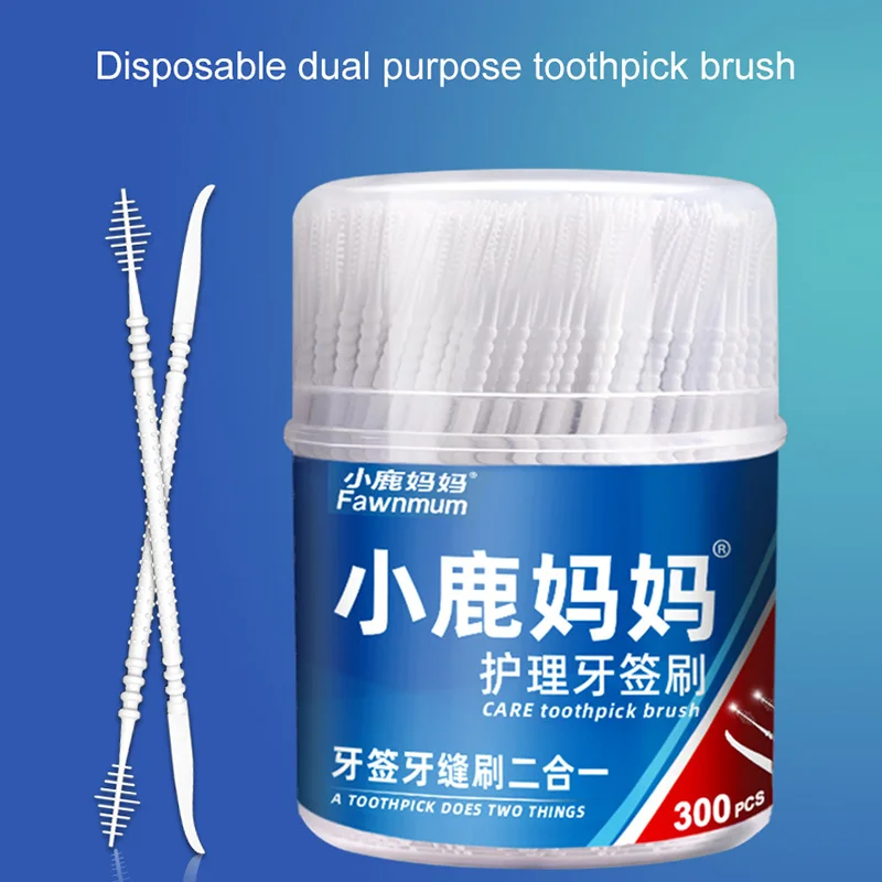 300Pcs Double-Headed Flosser Toothpicks Disposable Interdental Brush Dental Floss Pick Oral Cleaning Hygiene Teeth Care Sticks