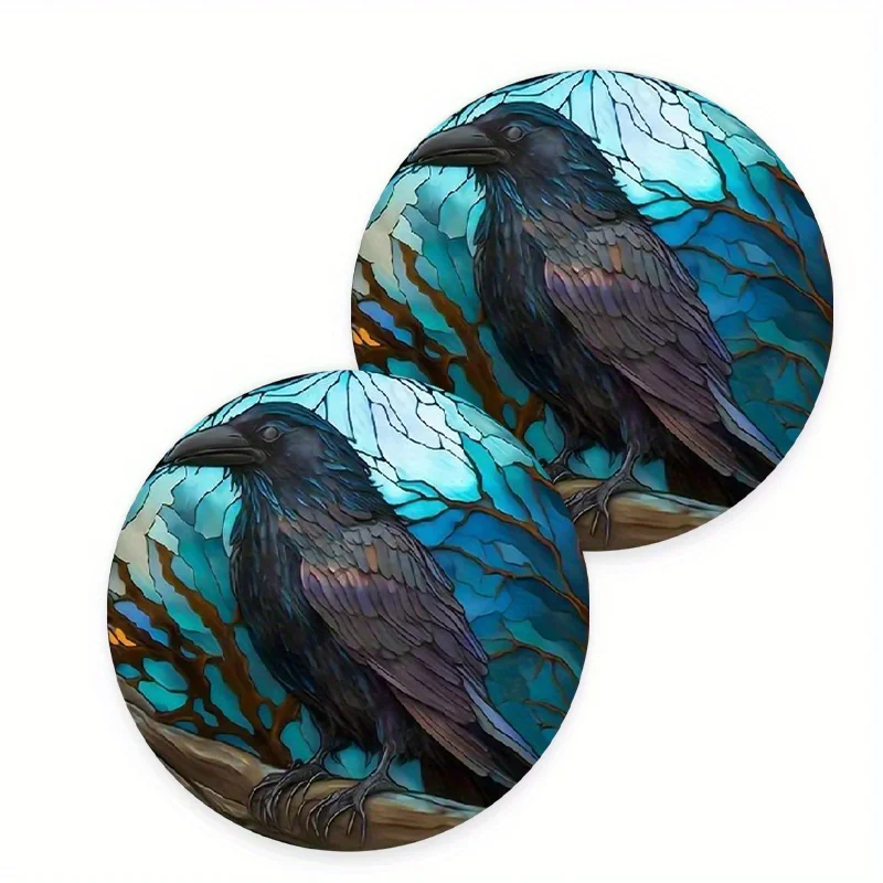 2pcs Black Crow Car Cup Holder Coasters - Gothic Non-Slip Acrylic Suitable For Cleaning & Drying Car Interiors, Fit For Dashboar
