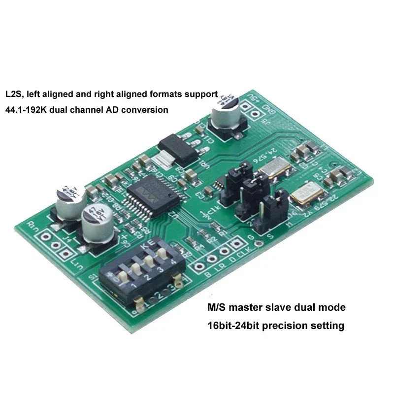 DLHiFi wm8782 Dual-channel 24-bit ADC data acquisition card AUX analog audio to I2S left and right aligned digital output module