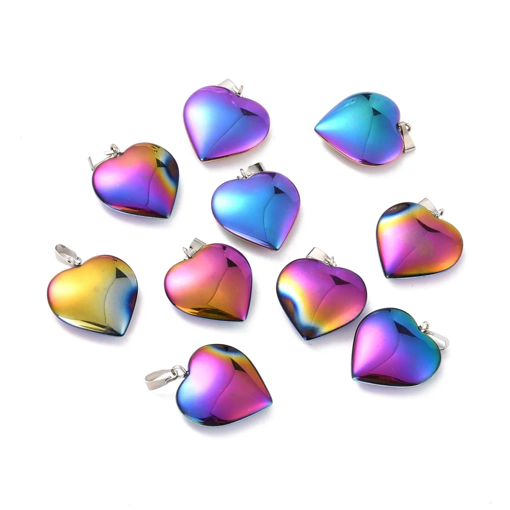 10pcs Electroplate Non-magnetic Synthetic Hematite Rainbow Heart Pendants for Jewelry Making DIY Bracelet Necklace Accessories