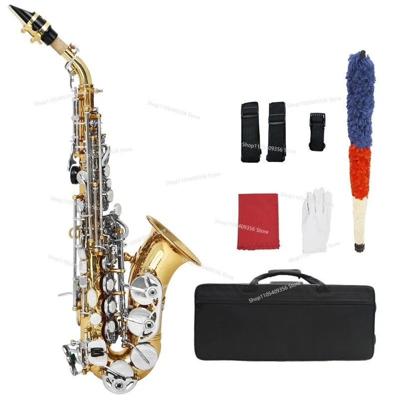 For B-flat Small Bend Soprano Saxophone Lacquered Gold White Shell Adult and Children's Saxophone Instrument