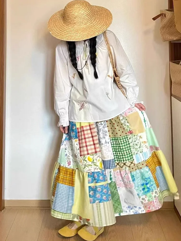 

High Waist A-Line Skirt Women's Floral Print Elastic Waist Slimming Spring Summer New Sle f-length Skirt Faionable Ver...