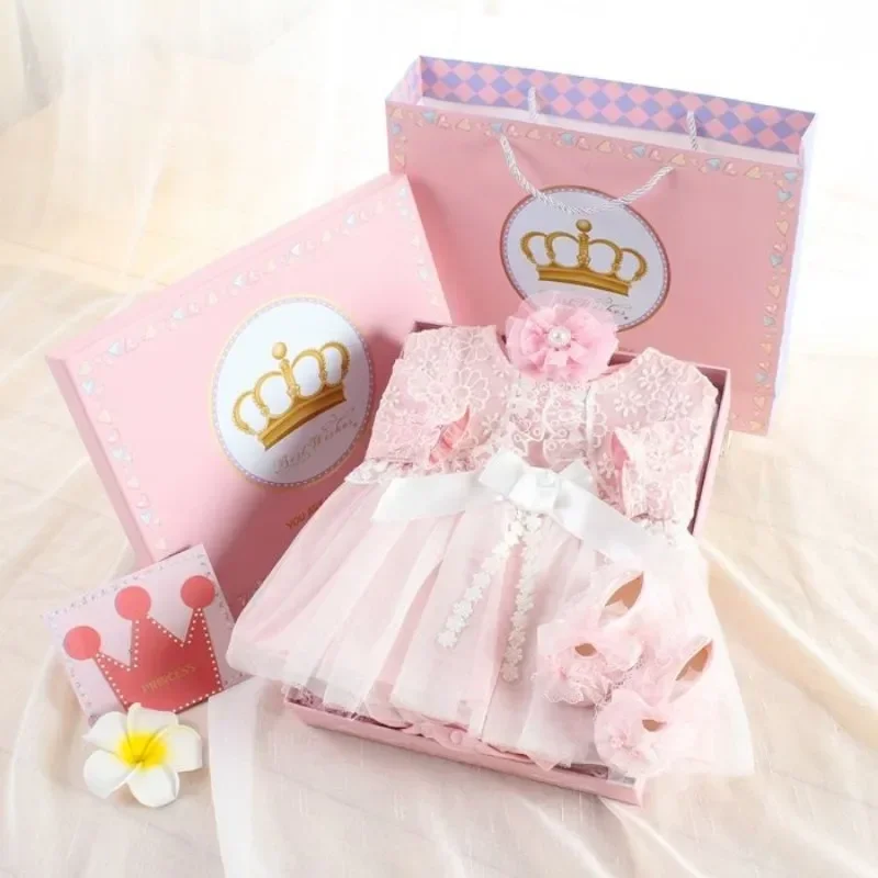 Cute Newborn Pink Jumpsuit Paired with Princess Skirt and Headband Set - Perfect Baby Girl Shower Gift Box