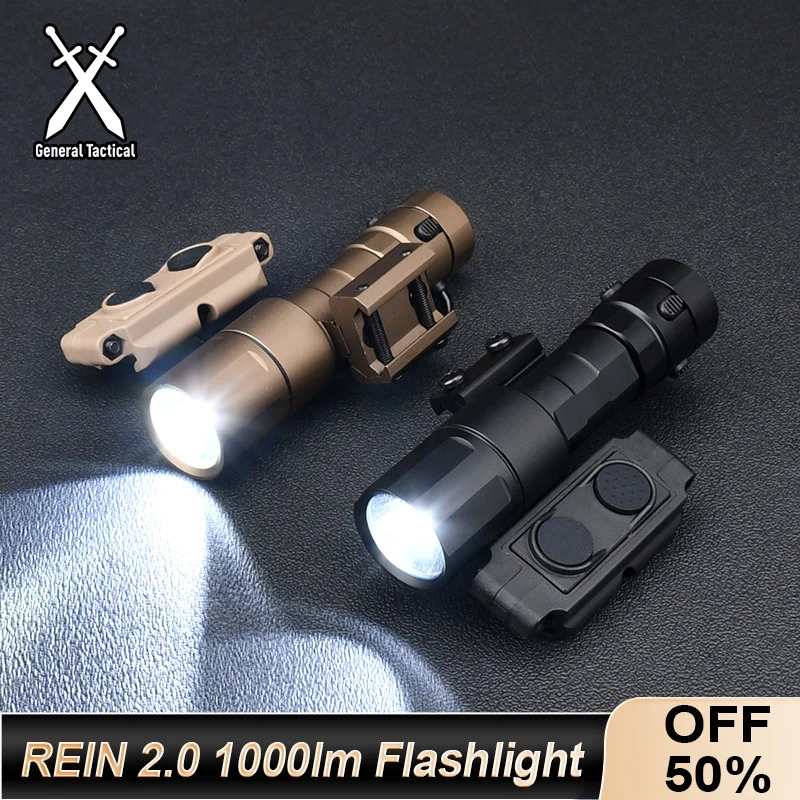 REIN 2.0 Tactical Metal 1000Lumen Powerful Flashlight Mini Handheld Fit 20mm Rail Hunting Airsoft Weapon Scout Outdoor Light