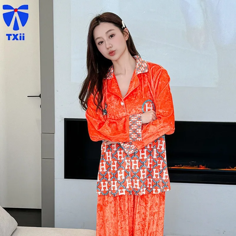 Pajamas Women's Spring Autumn Long Sleeve 2024 New Arrival Outwear Red Ins Style Winter Gold Diamond Velvet Home Clothes suit