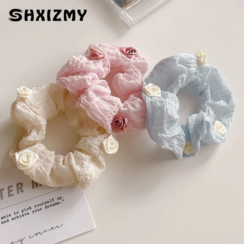 Elegant Rose Large Intestine Hair Ties Sweet Fashion Hair Ring For Women Girls Romantic Rose Hair Rope Hair Accessories Gifts