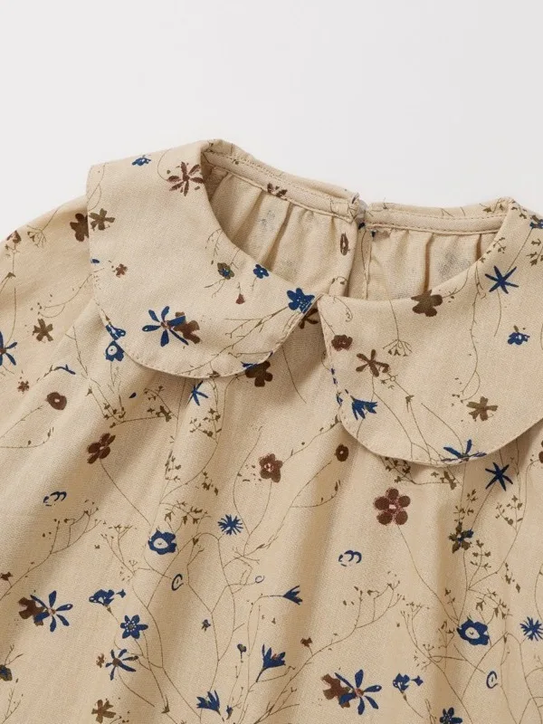 Spring Girls Fragmented Flower Dress Autumn New Children\'s Long sleeved Doll Neck Dress Baby Kids Pure Cotton Princess Dress