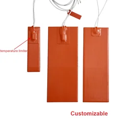 5V 12V 24V 110V 220V Silicone Heating Pads with Temperature Limiter 3M Adhesive Square Rubber Heat Mat Heated Bed Plate Flexible