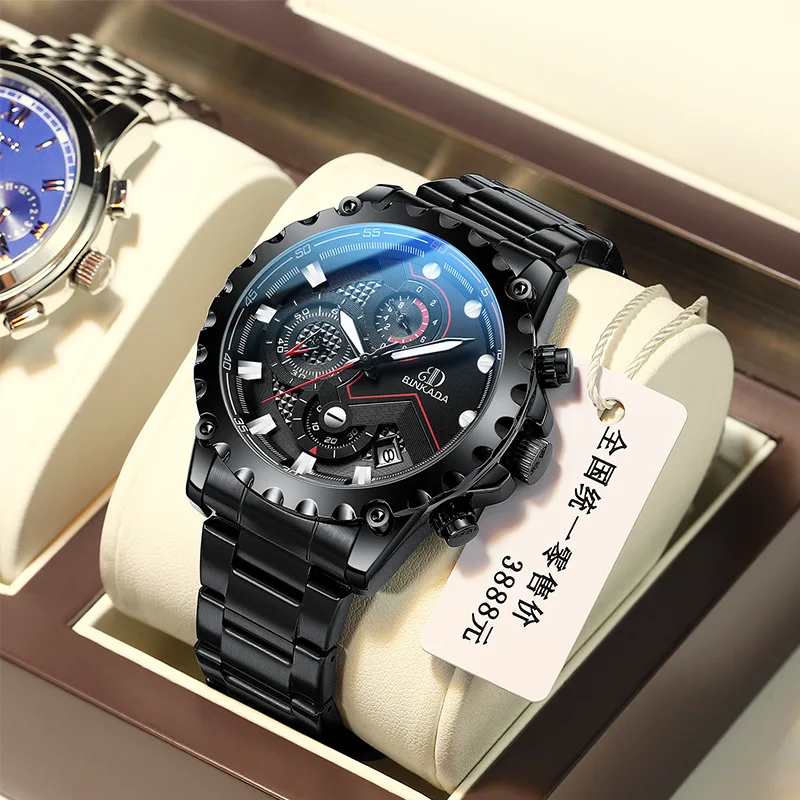 

BINKADA Fashion Man Watches Brand Luxury Stainless Steel Band Waterproof Quartz Watch for Men Military Chronograph Wristwatches