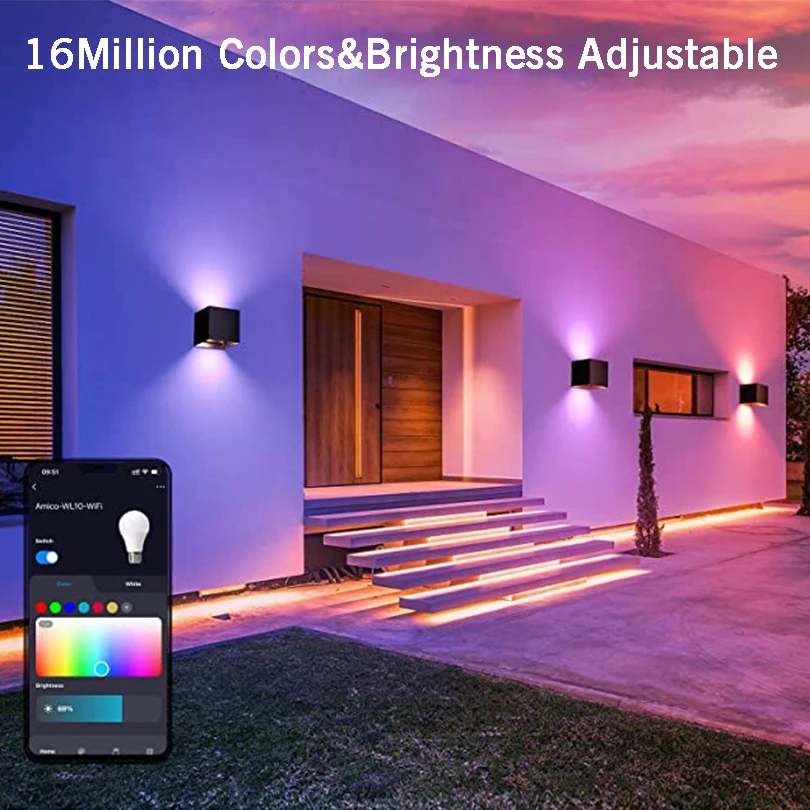 Tuya RGBCCT Smart Outdoor Wall Light Dimmable Color Changing Porch Light Compatible with Smart Life App Alexa Google