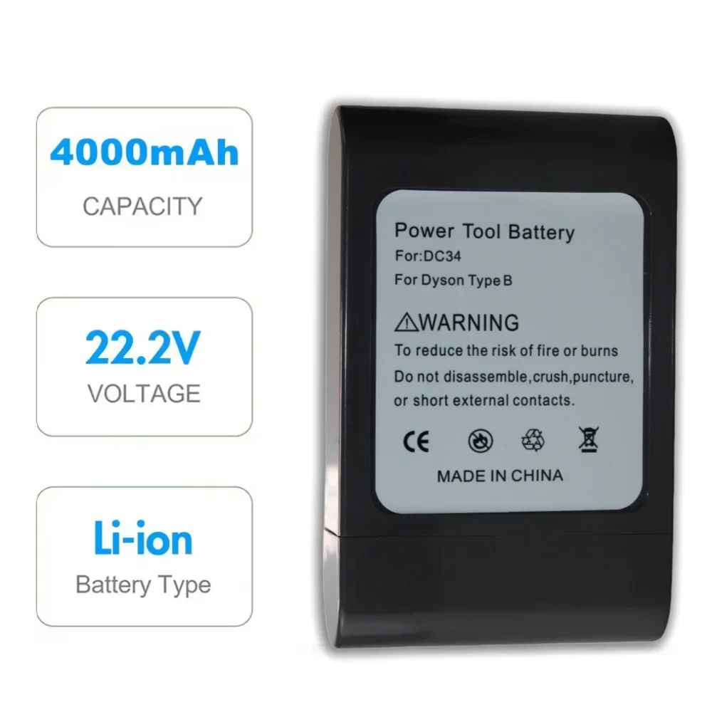 22.2V 4000mAh สําหรับแบตเตอรี่สูญญากาศ Li-Ion สําหรับ Dyson เปลี่ยน DC31 DC31B DC35 DC44 มือถือเครื่องมือแบตเตอรี่เพียง Fit ประเภท B