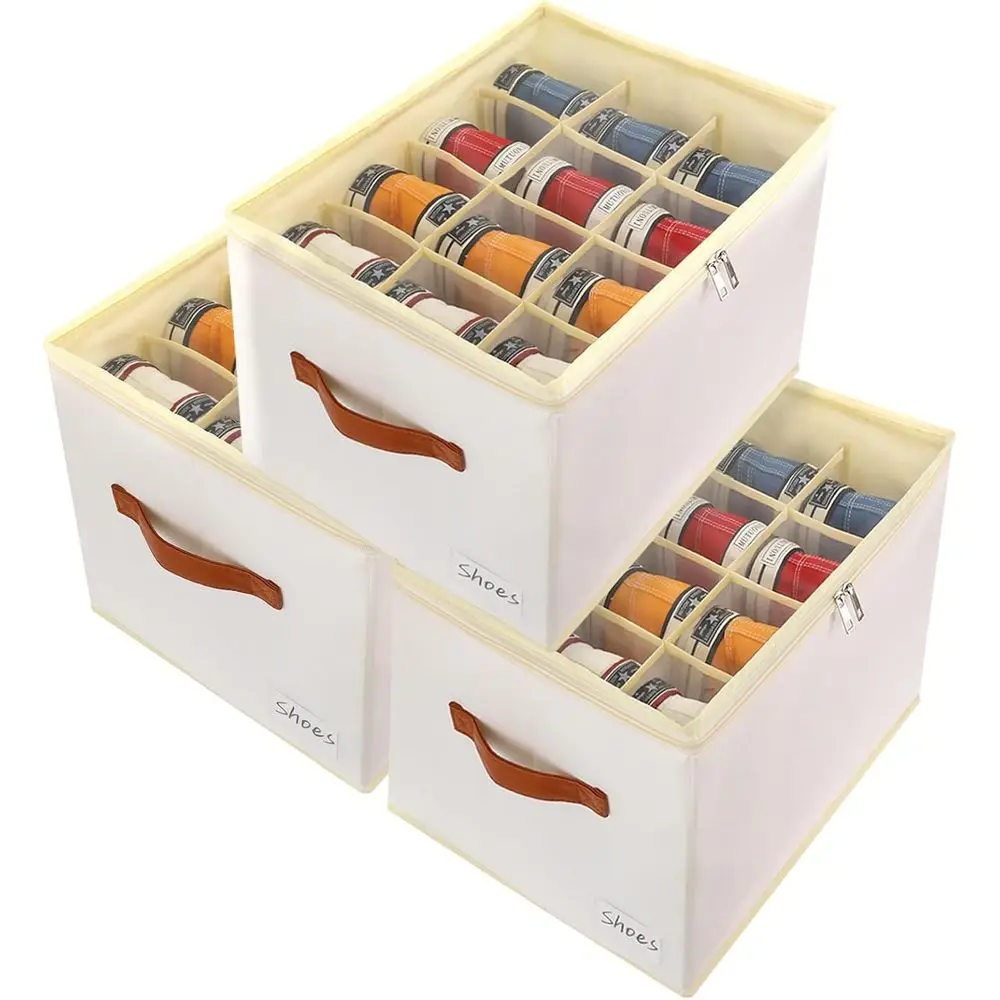 

Набор из 3-х органайзеров для обуви или контейнеров для хранения в шкафу - 36-секционные контейнеры для обуви с прозрачными крышками, штабелируемые, можно использовать как пуфик