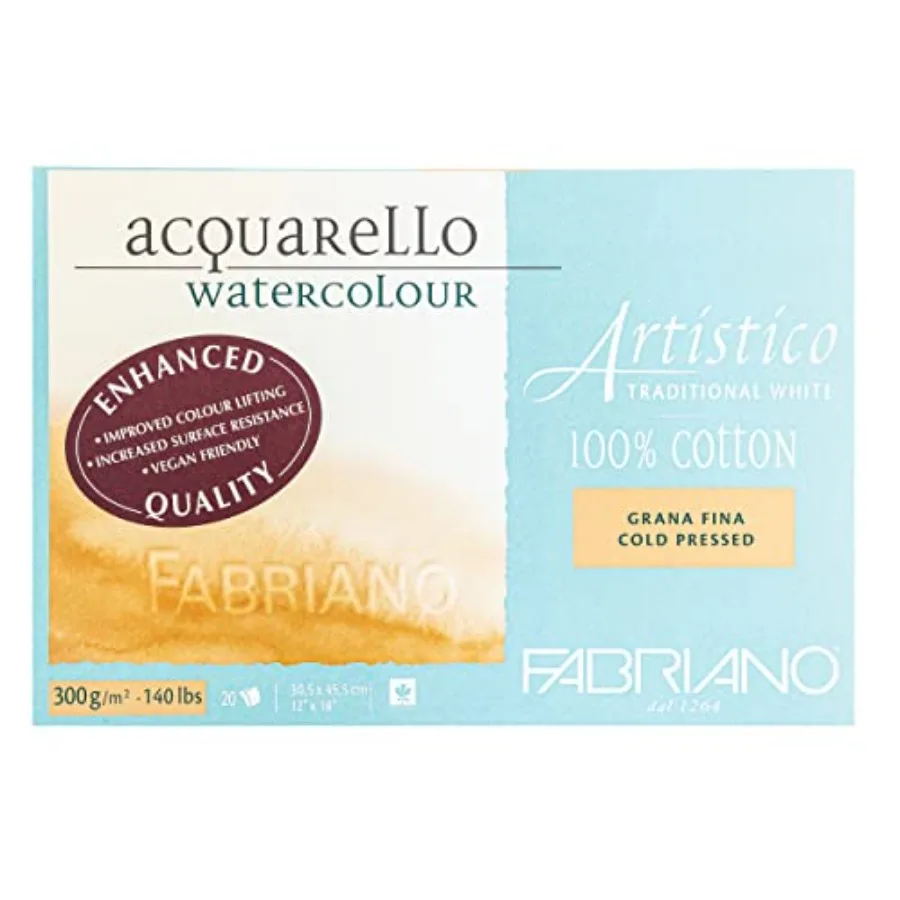

Fabriano Artistico Traditional White Watercolor Block 140 lb./300 GSM Cold Press 20 Sheets 12" x 18"