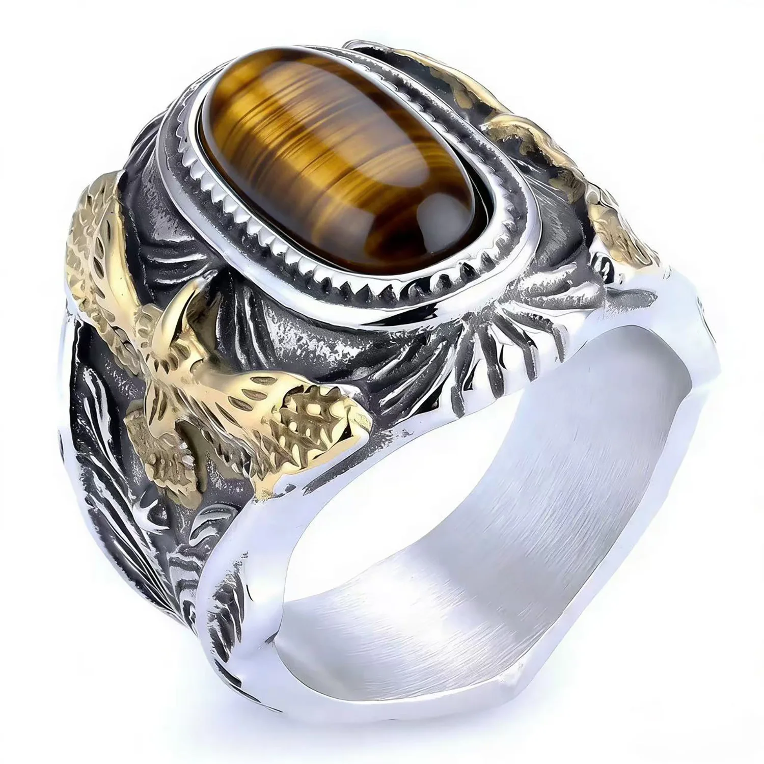 Retro 925 Silver Ring With Personalized Carved Pattern, Turquoise Ring, Eagle Blue Turquoise Men's Ring 6