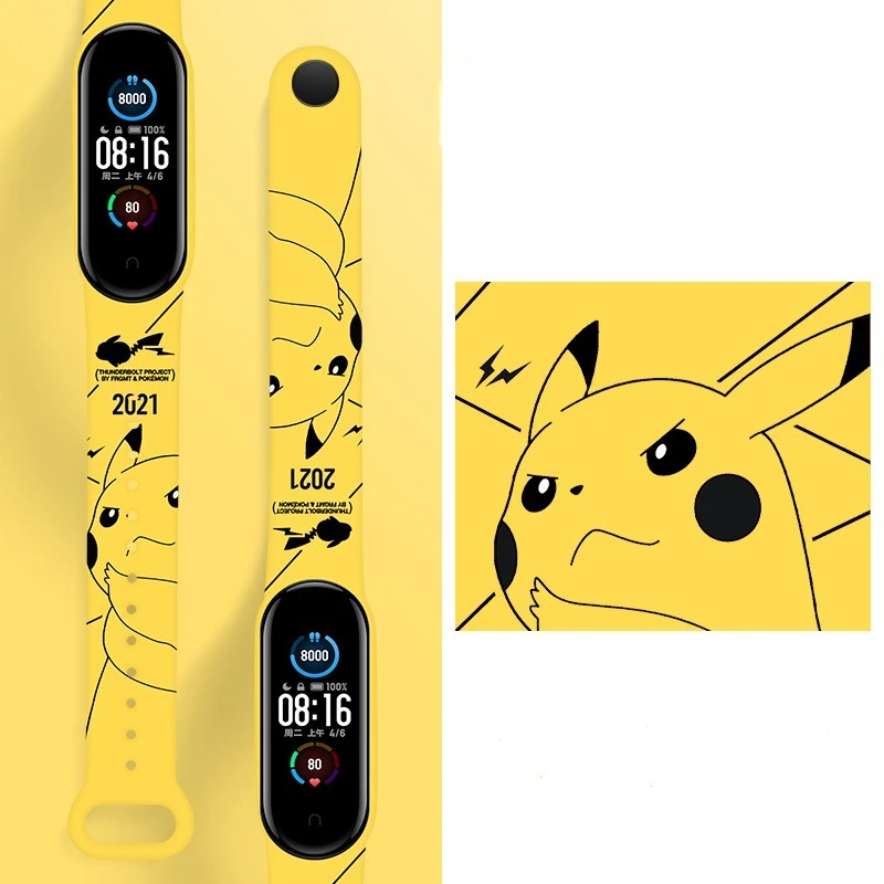 Pokemon Pikachu Watchbands for Xiaomi Mi Band 8 7 6 5 4 3 Cartoon Silicone Watch Strap for Mi4 Mi5 Mi6 Mi7 Mi8 Bracelet Gifts