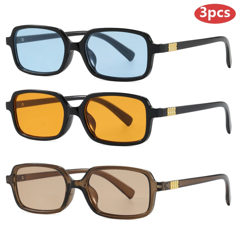 3pcs Classics Small Rectangle Sunglasses Sets Women Fashion Eyeglasses Minimalist Style Design Sunshade UV400 Glasses Unisex