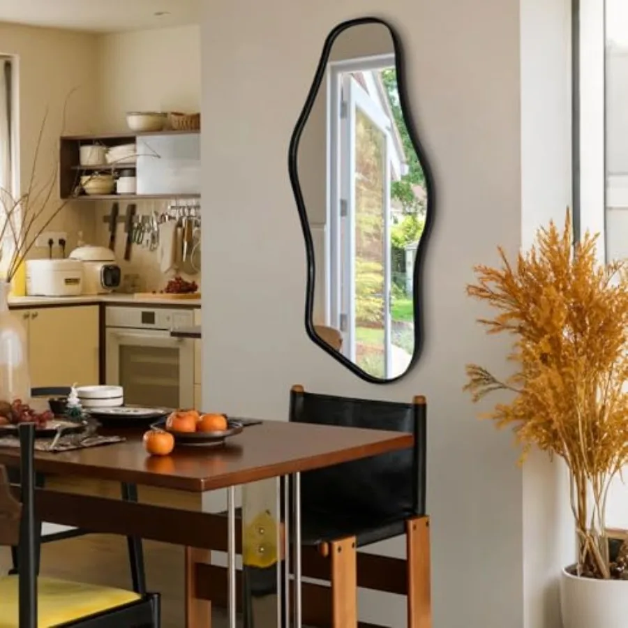 

Irregular Wall Mirror, 40"x18" Asymmetrical Aesthetic Mirror with Metal Frame, Modern Organic Shaped Mirrors for Living Room Be