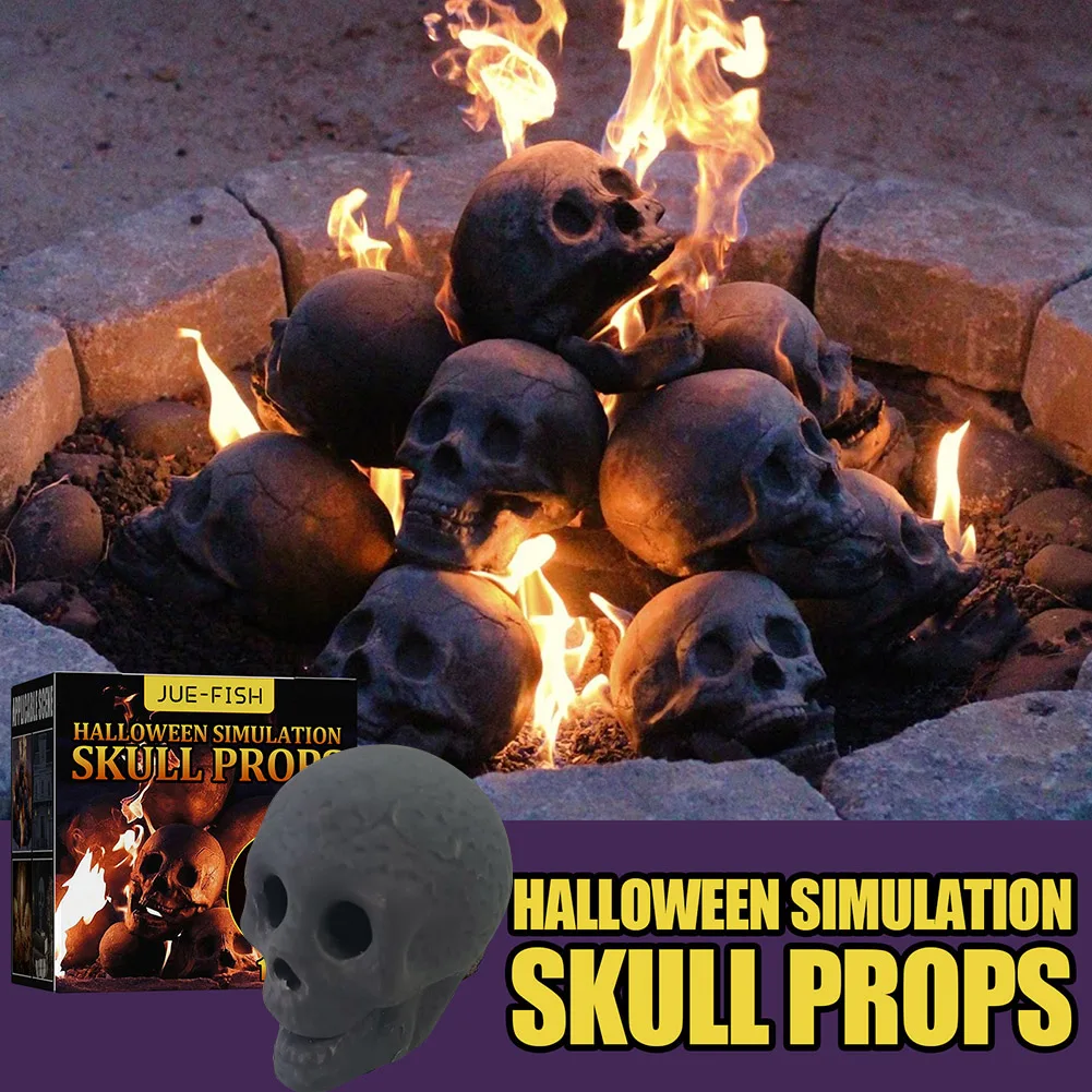 

3-1PC Halloween Human Skull Head Ceramic Fire Pit Skull Simulation Skeleton Head Haunted House Horror Props Halloween Decoration