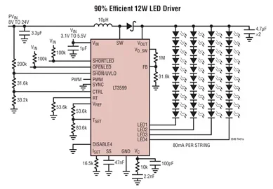 LT3599EUH LT3599IUH LT3599 - 4-String 120mA LED Driver with +-1.5% Current Matching