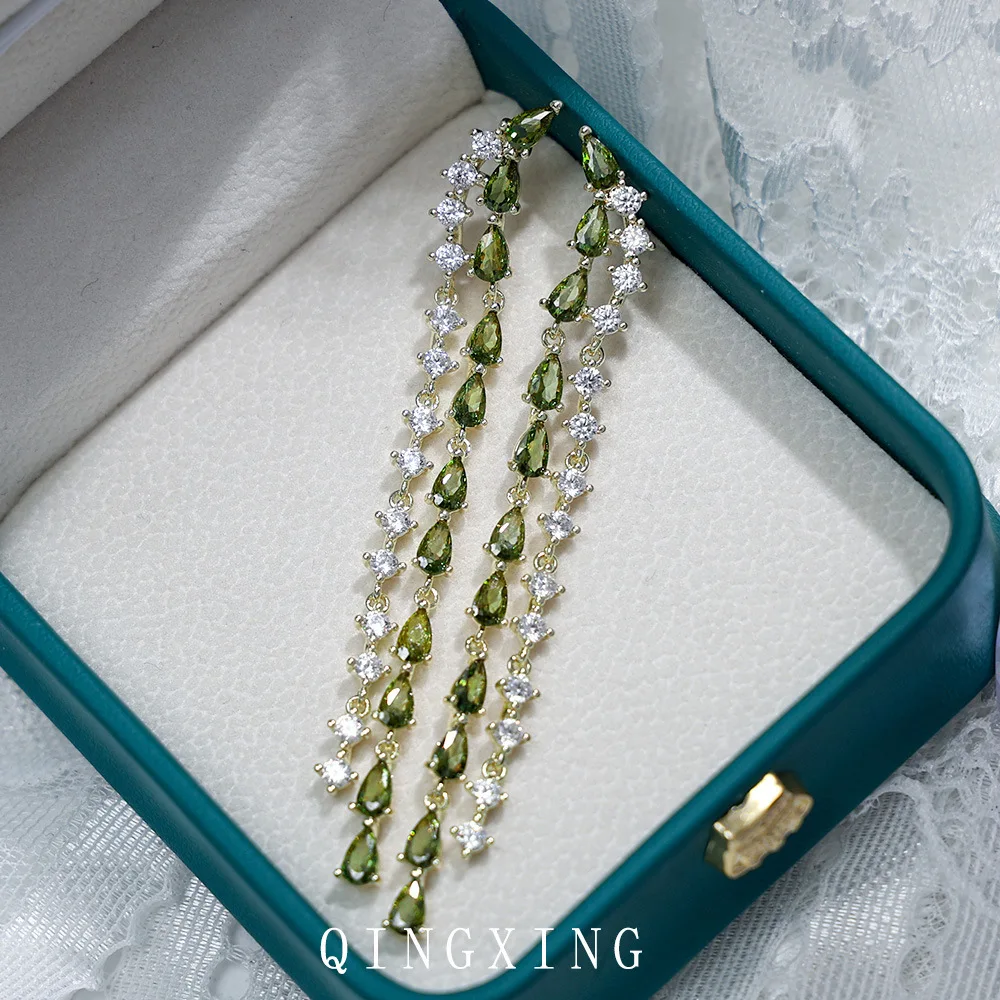 Cubic Zirconia Tassel Earrings For Women Luxury Long Dangle Drop Earrings For Ladies Party Wedding Bridal Earring Accessories