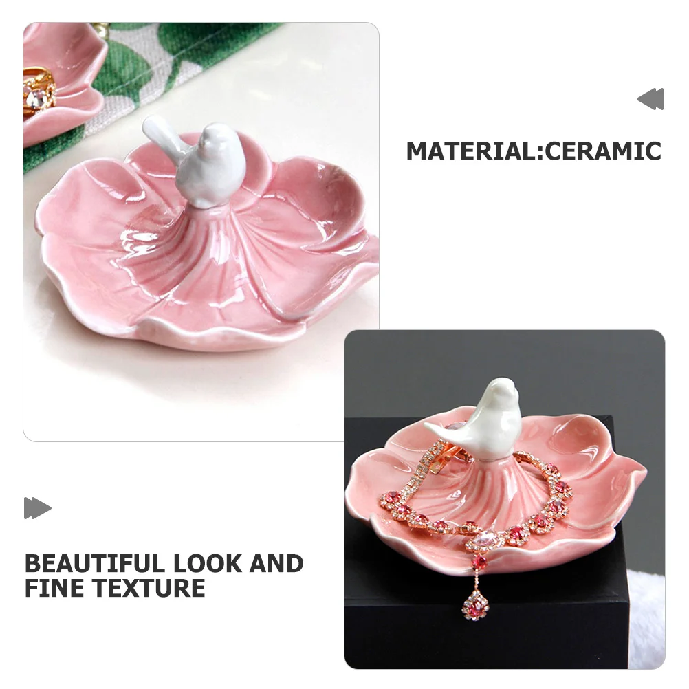 2Pcs Ceramic Jewelry Tray Bird Petal Inspired Jewelry Plate Storage Organizer Trinket Display Holder for Rings