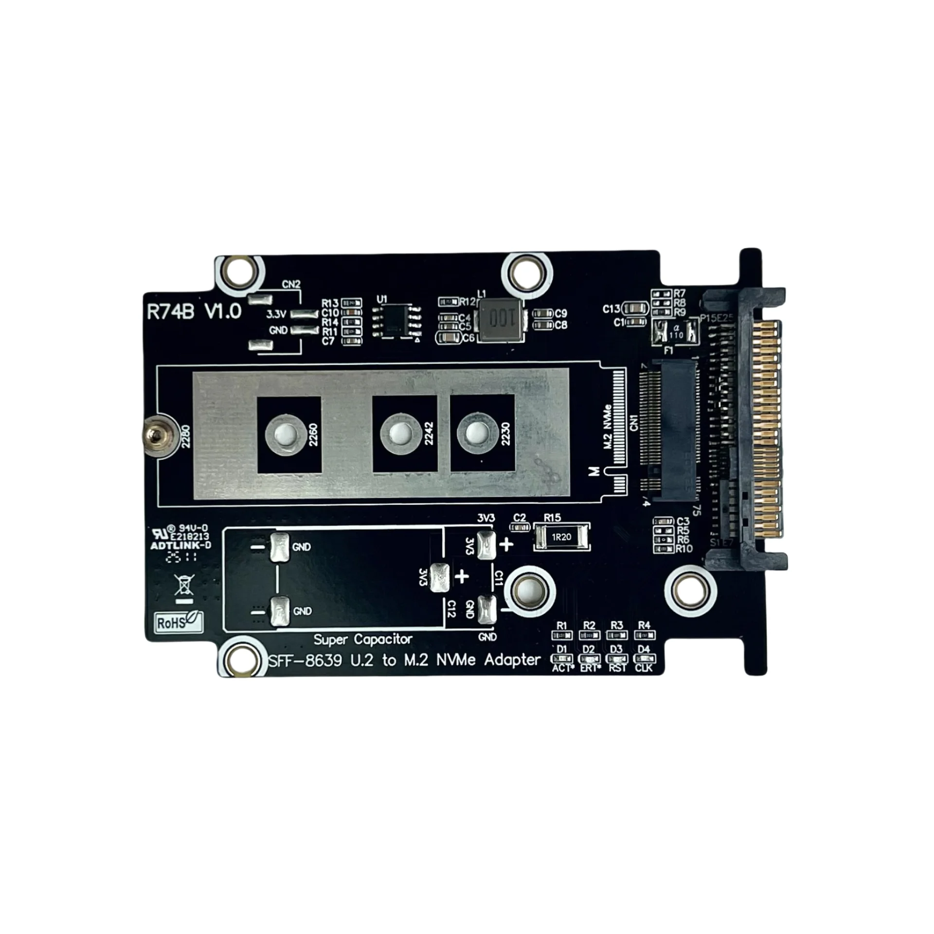 2025 新しい ADT M.2 (M キー) NVMe から U.2 SSD SFF8639 アダプタハードディスクケース CNC アルミニウム合金 PCIe 5.0 X4 128Gbps Gen5 R74B