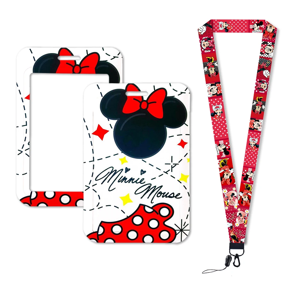 Lanyards Keychain Animated Cute Badge Holder ID Credit Card Pass Hang Mickey Mouse For Keys Accessories Gifts