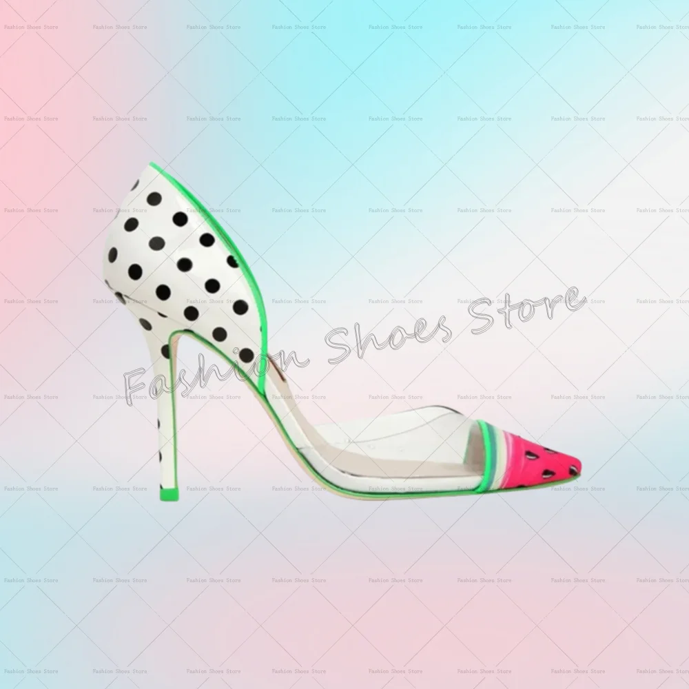 Zapatos de tacón de PVC con punta estrecha y sandía, tacones de aguja poco profundos, Zapatos de tacón alto Para Mujer, tacones sexis, nuevos Zapatos Para Mujer 2025