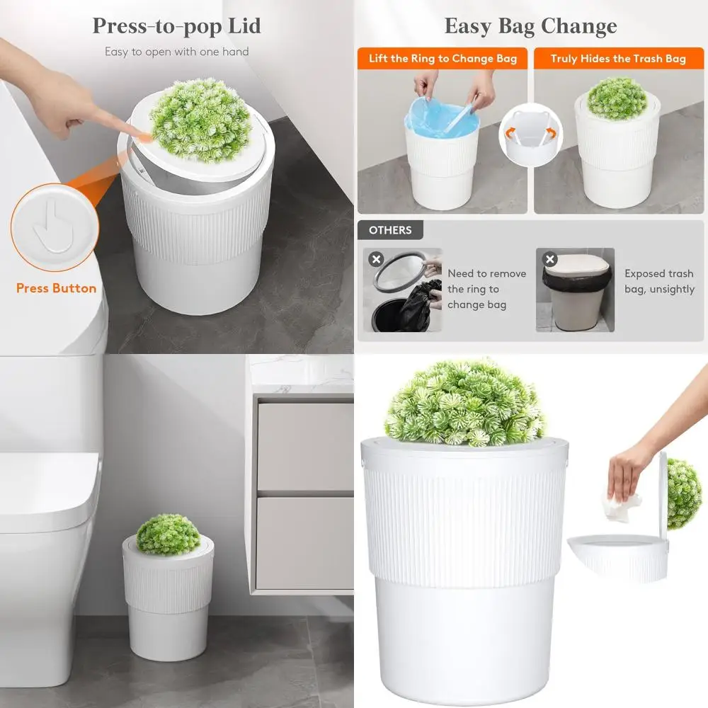 

Compact 2.6 Gallon Pop-Up Lid Trash Bin, Decorative Faux Plant Cover, Ideal for Home and Office Use