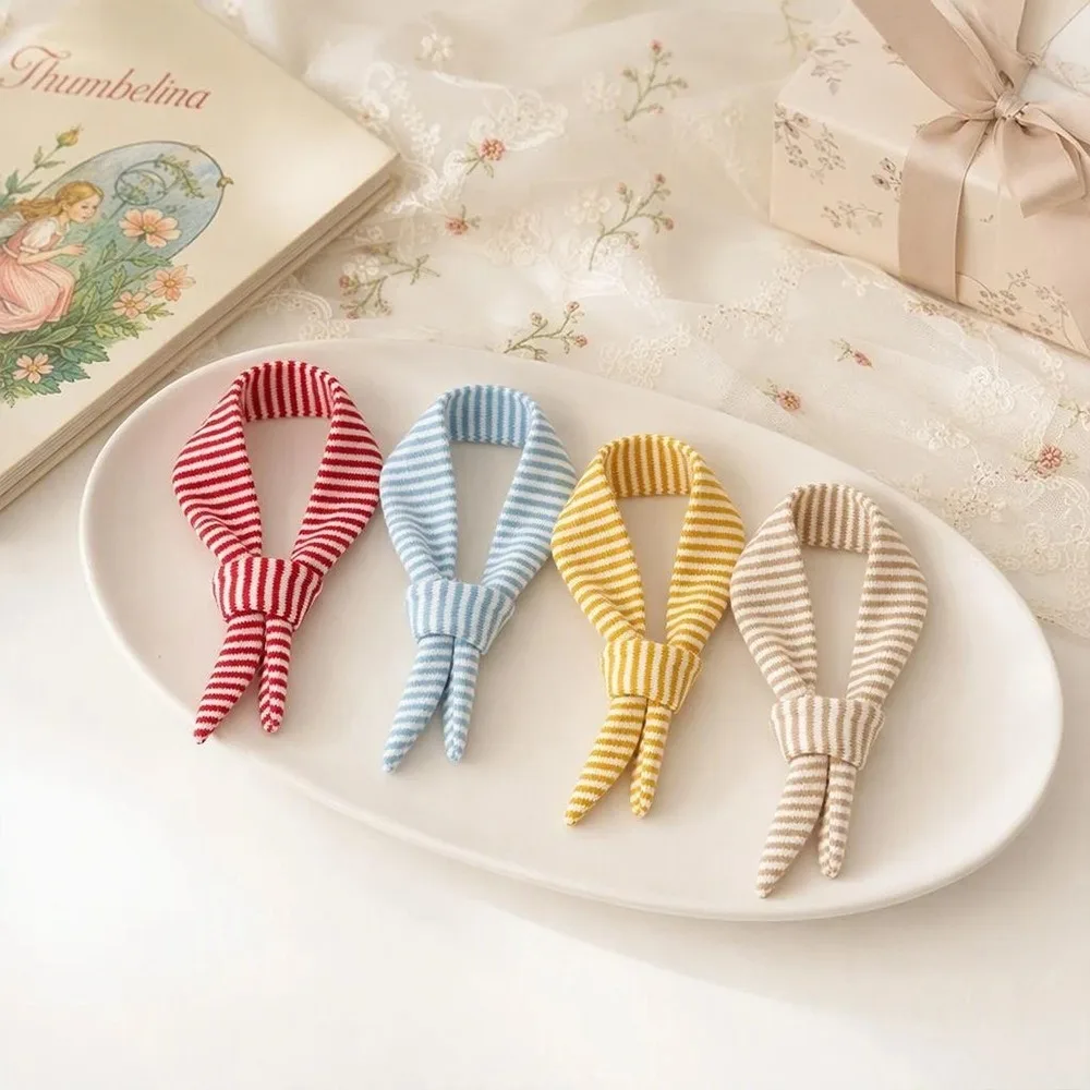 Striped Knit Doll Scarf Cute Bunny Tail Design Mini Neckwear For 1/12 BJD OB11 Doll Handmade Doll Dress Up Accessory