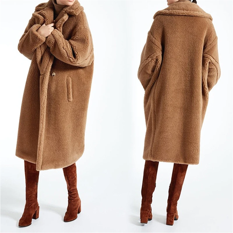 

Women Faux Fur Coats Solid Long Fur Jacket Button Pocket Lapel Collar Long Sleeve Thick Warm Fur Loose Casual 2025 Autumn Winter